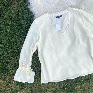 J. Crew mercantile ivory v-neck blouse 14 NWT